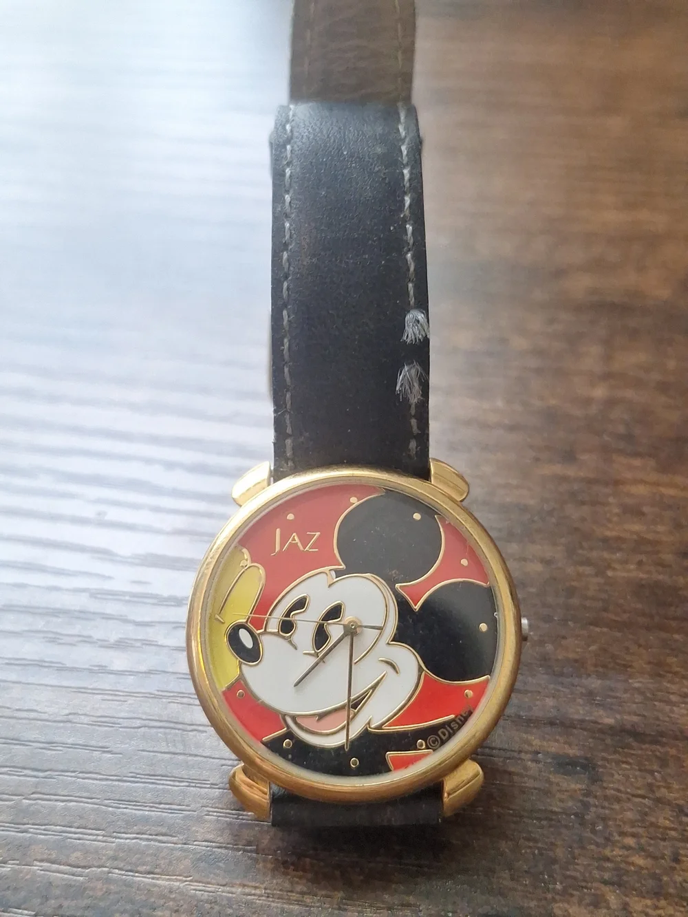 Vintage Jaz Mickey Mouse Gold-Tone Watch with Black Strap